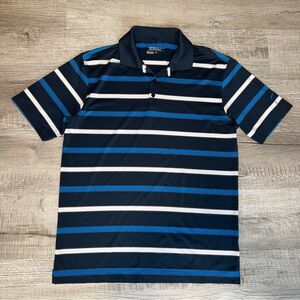 Nike Gold Tour Performance Dri Fit Gray Polo With Blue/White Stripes Mens Medium